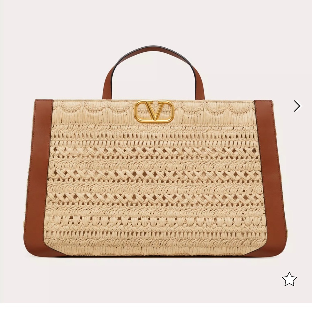 Valentino Embroided Raffia Tote